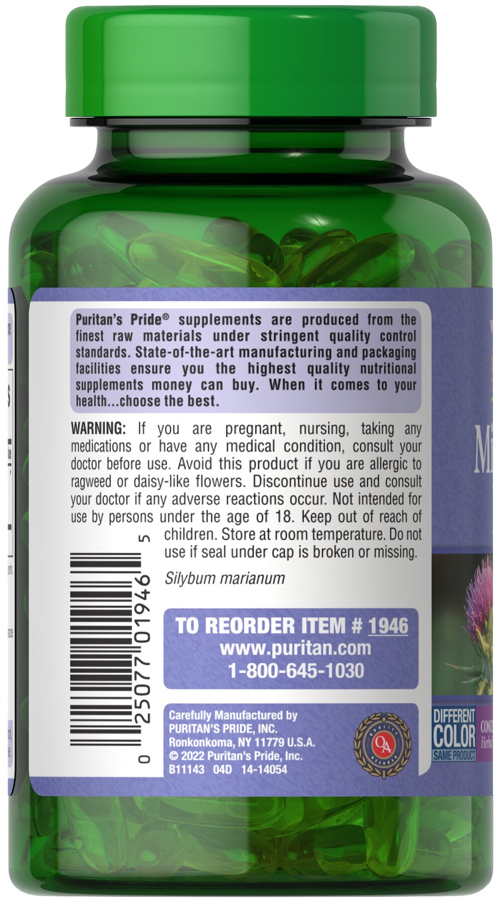 Puritan's Pride Milk Thistle 250MG-(180 Softgels) - Image 3