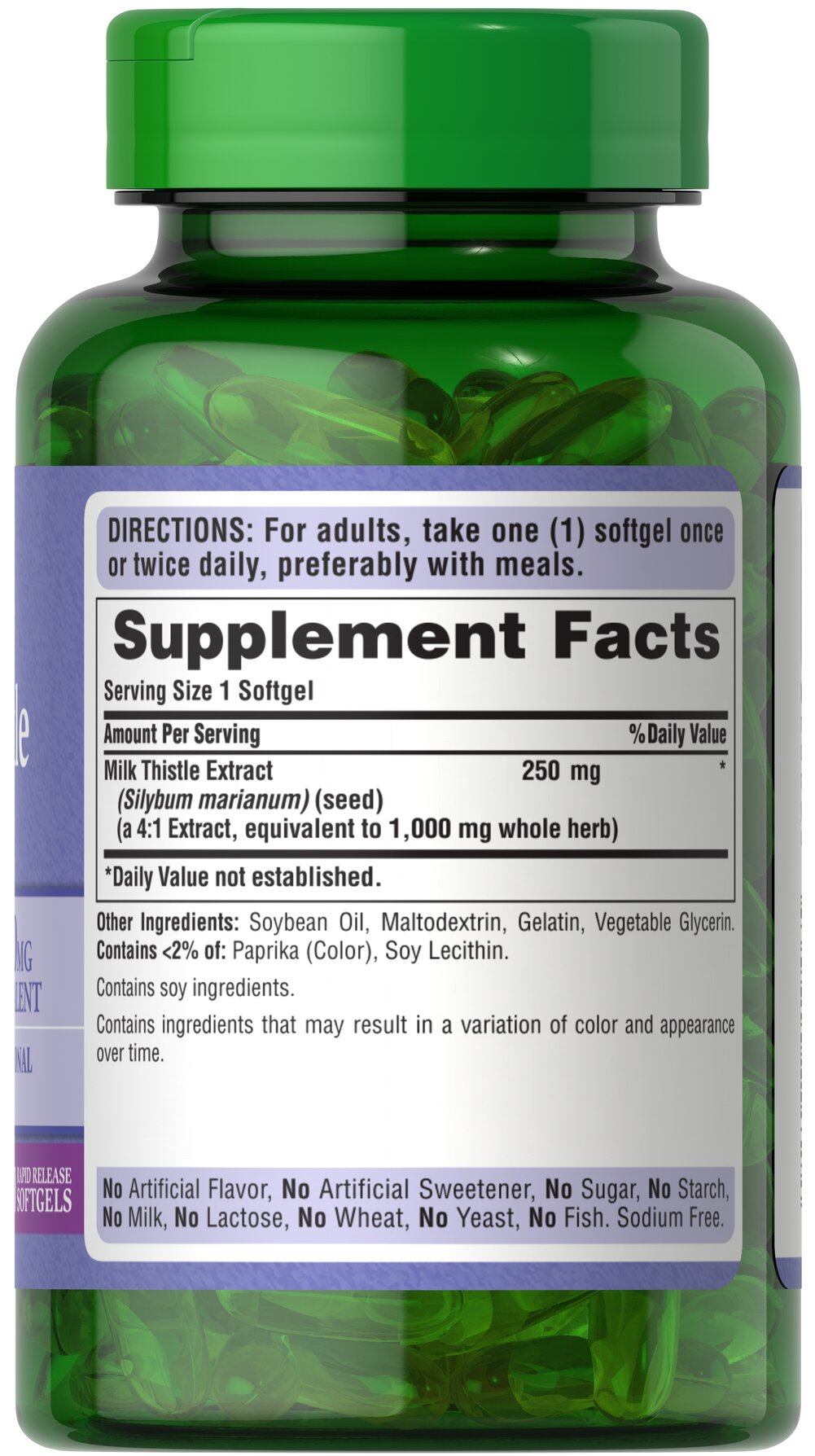 Puritan's Pride Milk Thistle 250MG-(180 Softgels) - Image 2