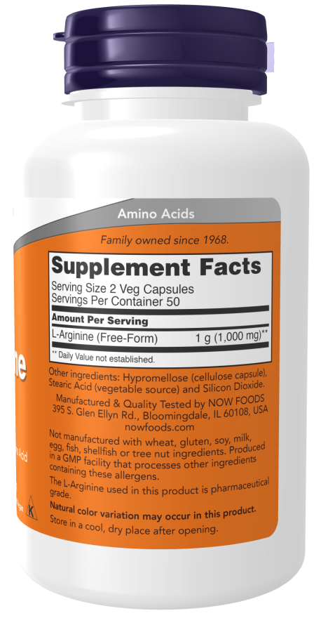 Now L-Arginine (500 mg) – (100 Veg Capsules) - Image 2