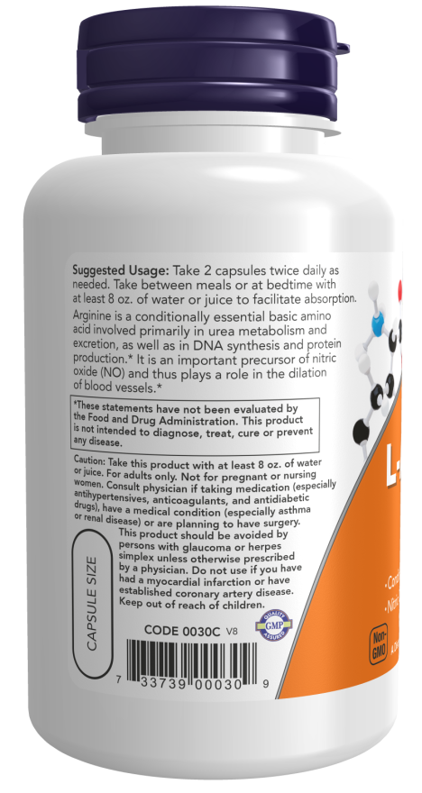 Now L-Arginine (500 mg) – (100 Veg Capsules) - Image 3
