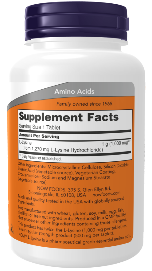 NOW Foods L-Lysine 1000mg-(100 Tablets) - Image 2