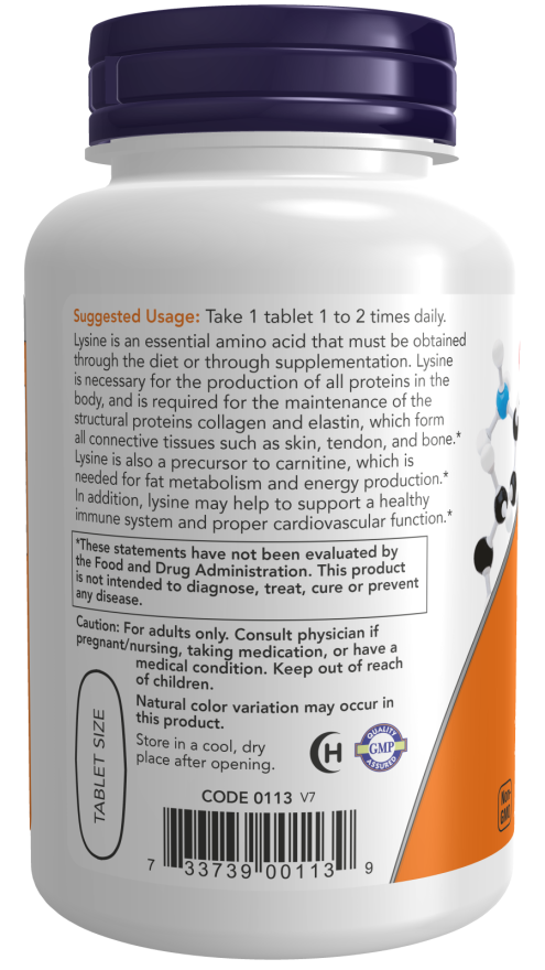 NOW Foods L-Lysine 1000mg-(100 Tablets) - Image 3