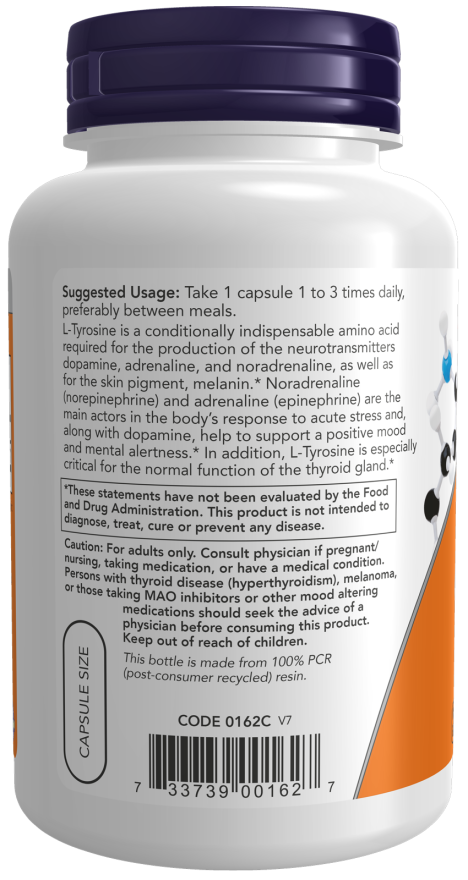 NOW Foods L-Tyrosine 500 mg (120 Capsules) - Image 3