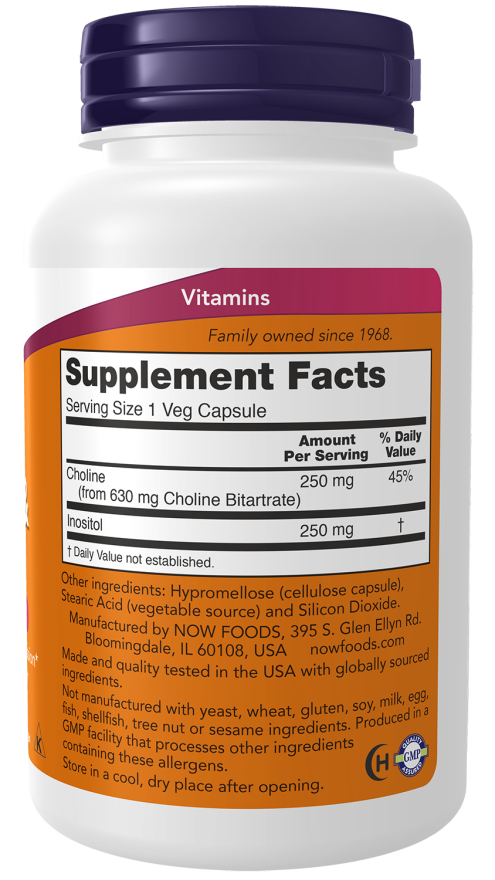 NOW Foods Choline & Inositol – (100 Veg Capsules) - Image 2
