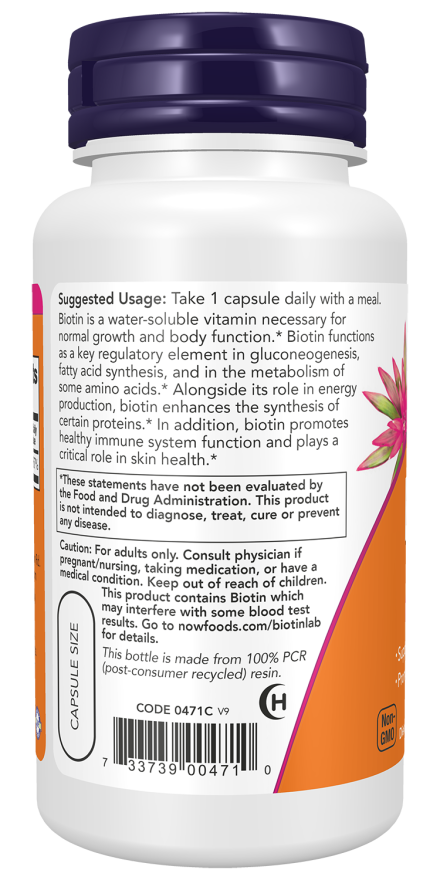 NOW Foods Biotin 5,000 mcg - (100 Veg Capsules) - Image 3
