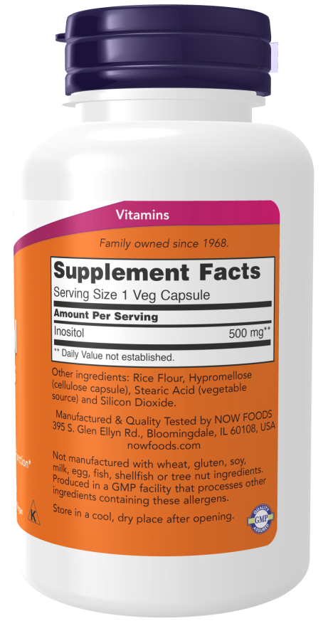 Now Inositol Capsules 500 mg – (100 Veg Capsules) - Image 2