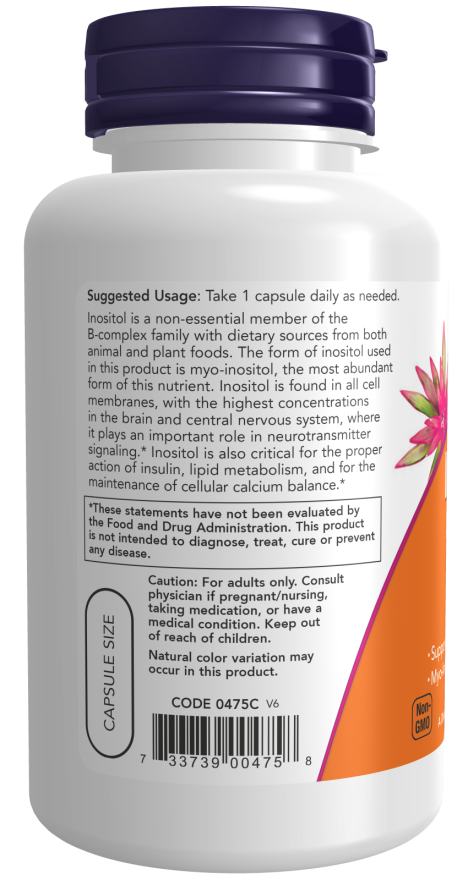 Now Inositol Capsules 500 mg – (100 Veg Capsules) - Image 3