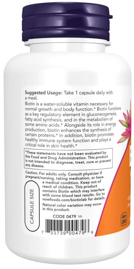 NOW Foods Biotin Extra Strength 10mg (10000 mcg) – (120 Veg Capsules) - Image 3