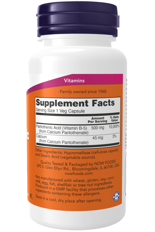 Now Pantothenic Acid (500 mg) – (100 Veg Capsules) - Image 2