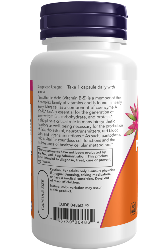 Now Pantothenic Acid (500 mg) – (100 Veg Capsules) - Image 3