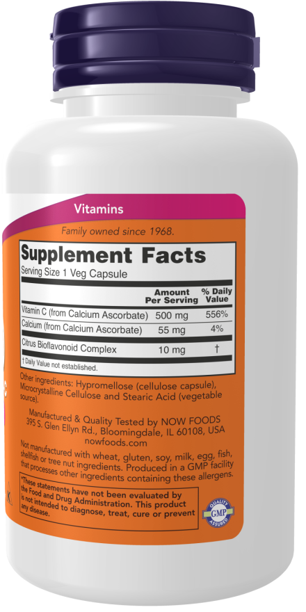 NOW Foods Vitamin C-500 Calcium Ascorbate-C- (100 Capsules) - Image 2