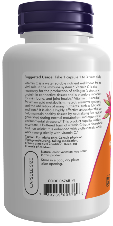 NOW Foods Vitamin C-500 Calcium Ascorbate-C- (100 Capsules) - Image 3