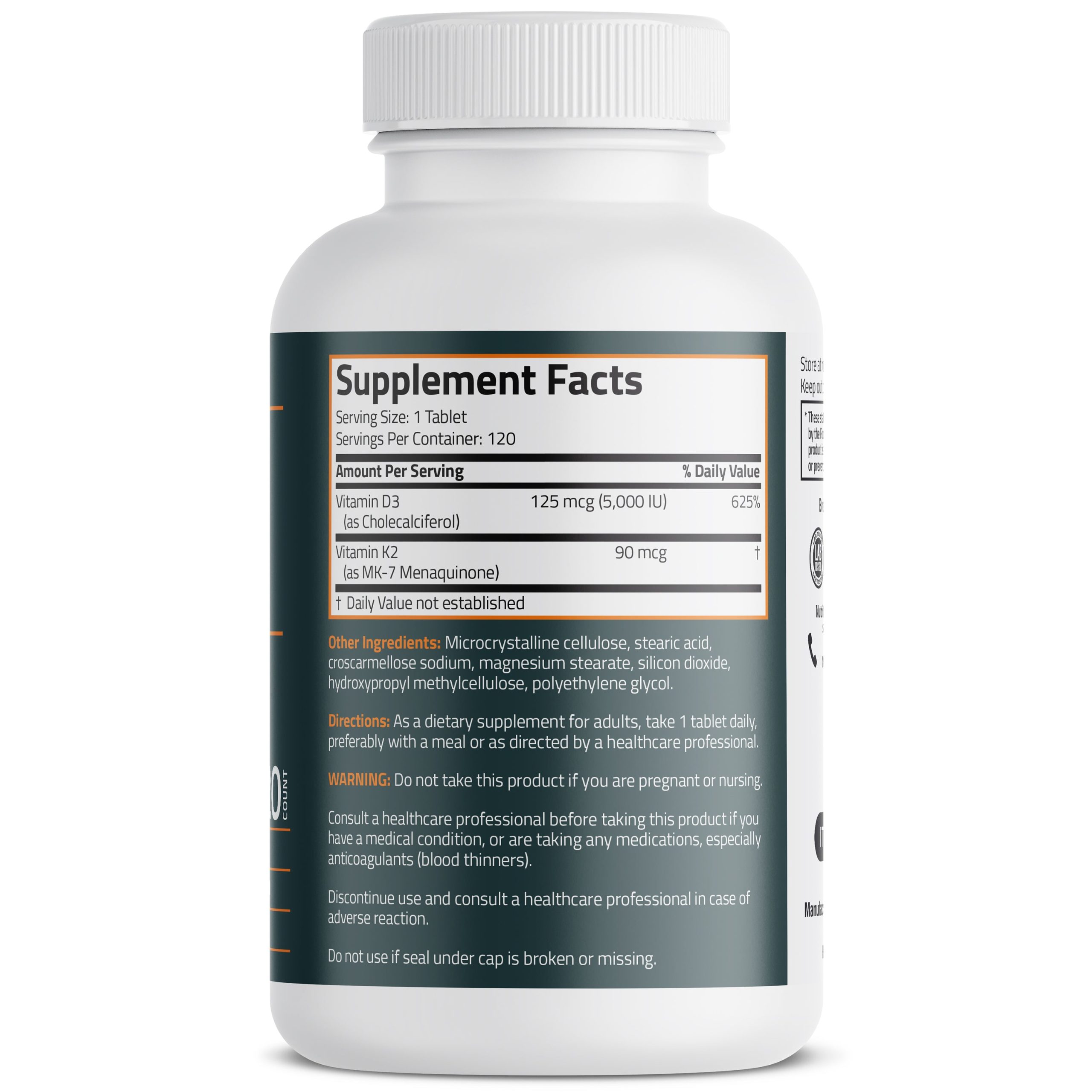 Bronson Vitamin K2 + D3 5000IU (120 Capsules) - Image 2