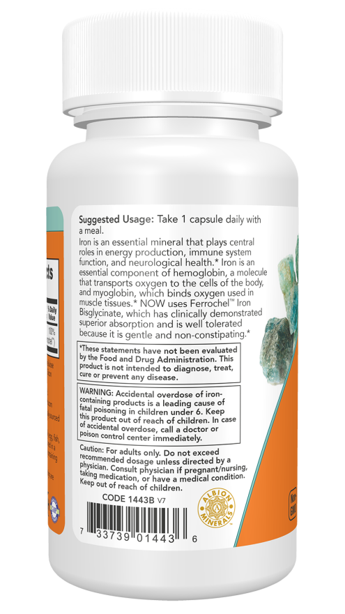 NOW Foods Iron 18 mg Non-Constipating – (120 Veg Capsules) - Image 3