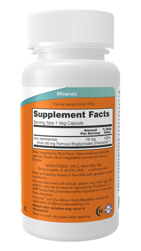 NOW Foods Iron 18 mg Non-Constipating – (120 Veg Capsules) - Image 2