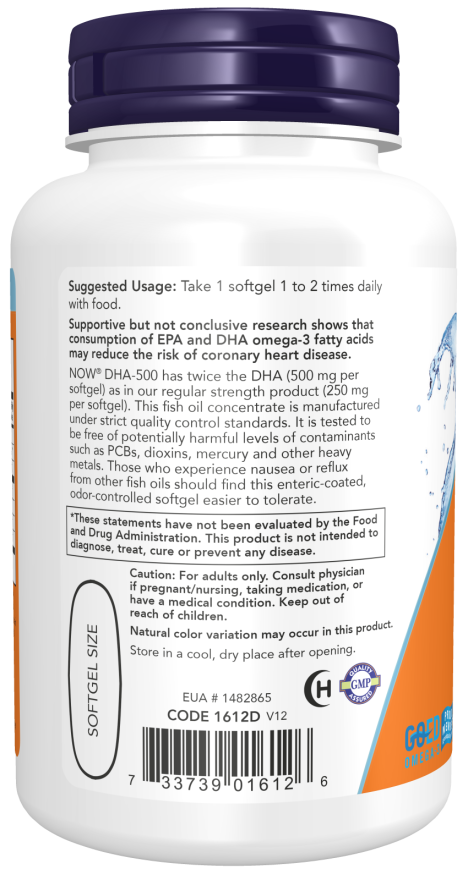 NOW Foods DHA-500 with 250 EPA (90 Softgels) - Image 3