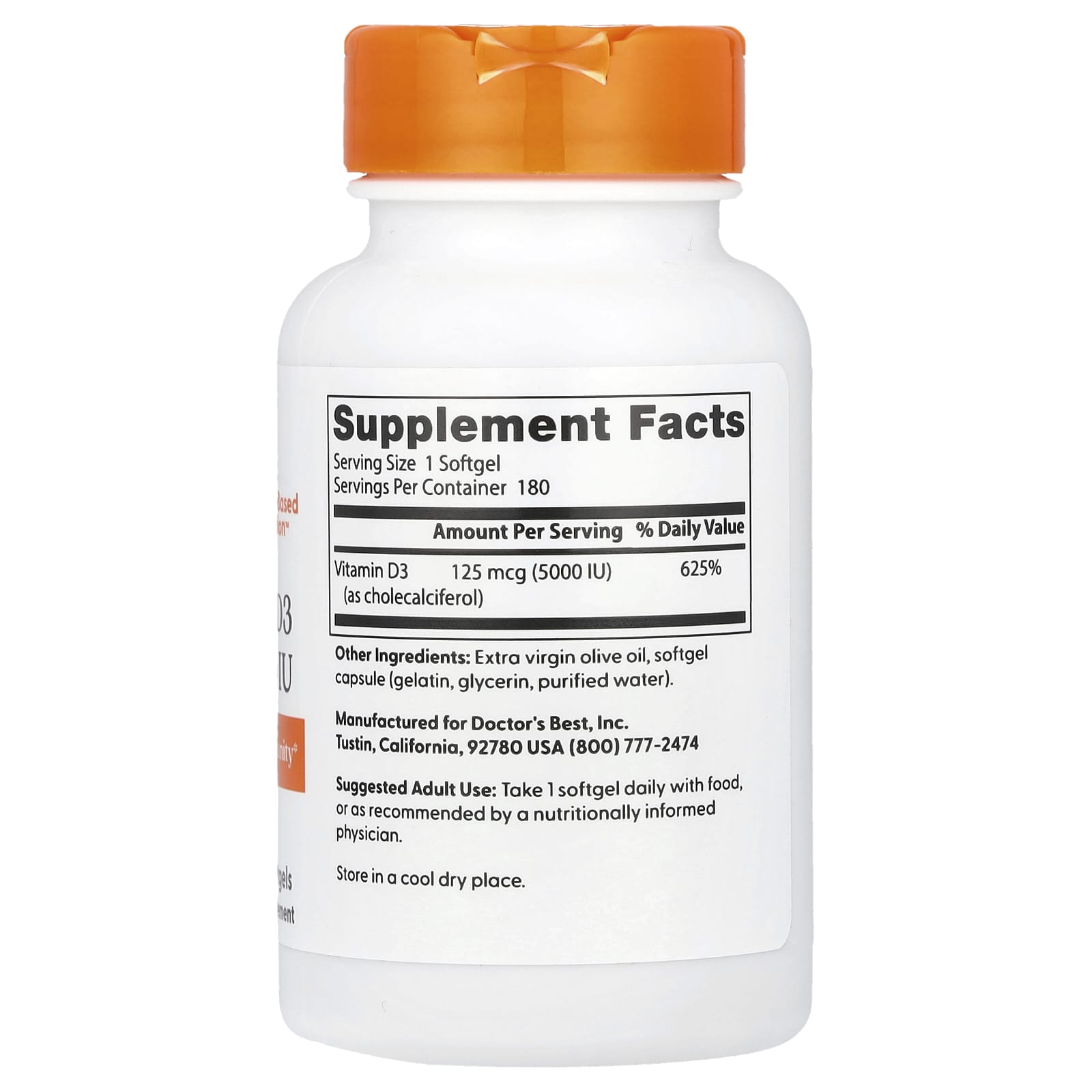 Doctor's Best, Vitamin D3, 125 mcg (5,000 IU)-(180 Softgels) - Image 2
