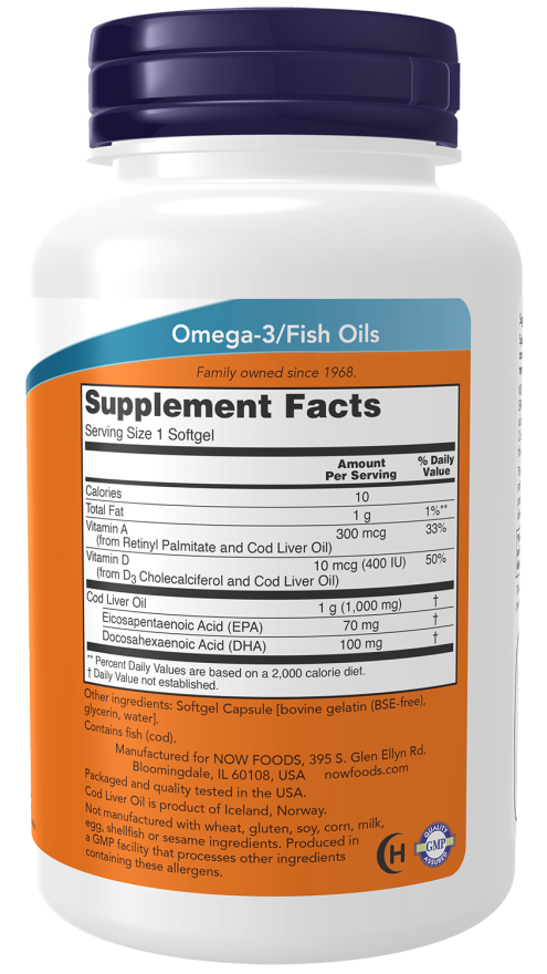 Now Cod Liver Oil (1,000 mg) – (90 Softgels) - Image 2