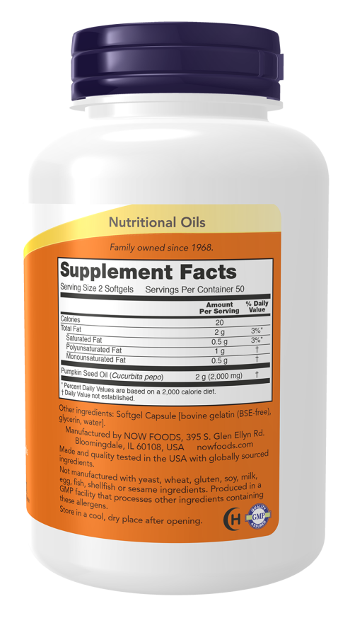 NOW Foods Pumpkin Seed Oil 1000 mg – (100 Softgels) - Image 2