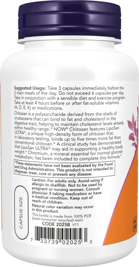 NOW Foods Chitosan plus Chromium-(120 Capsules) - Image 3