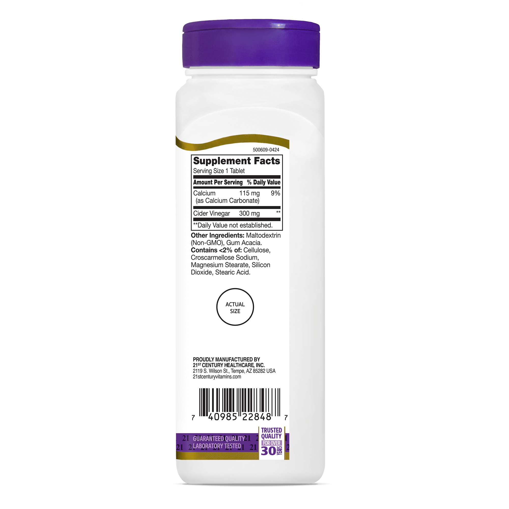 21st Century Apple Cider Vinegar 300mg-(250 Tablets) - Image 3
