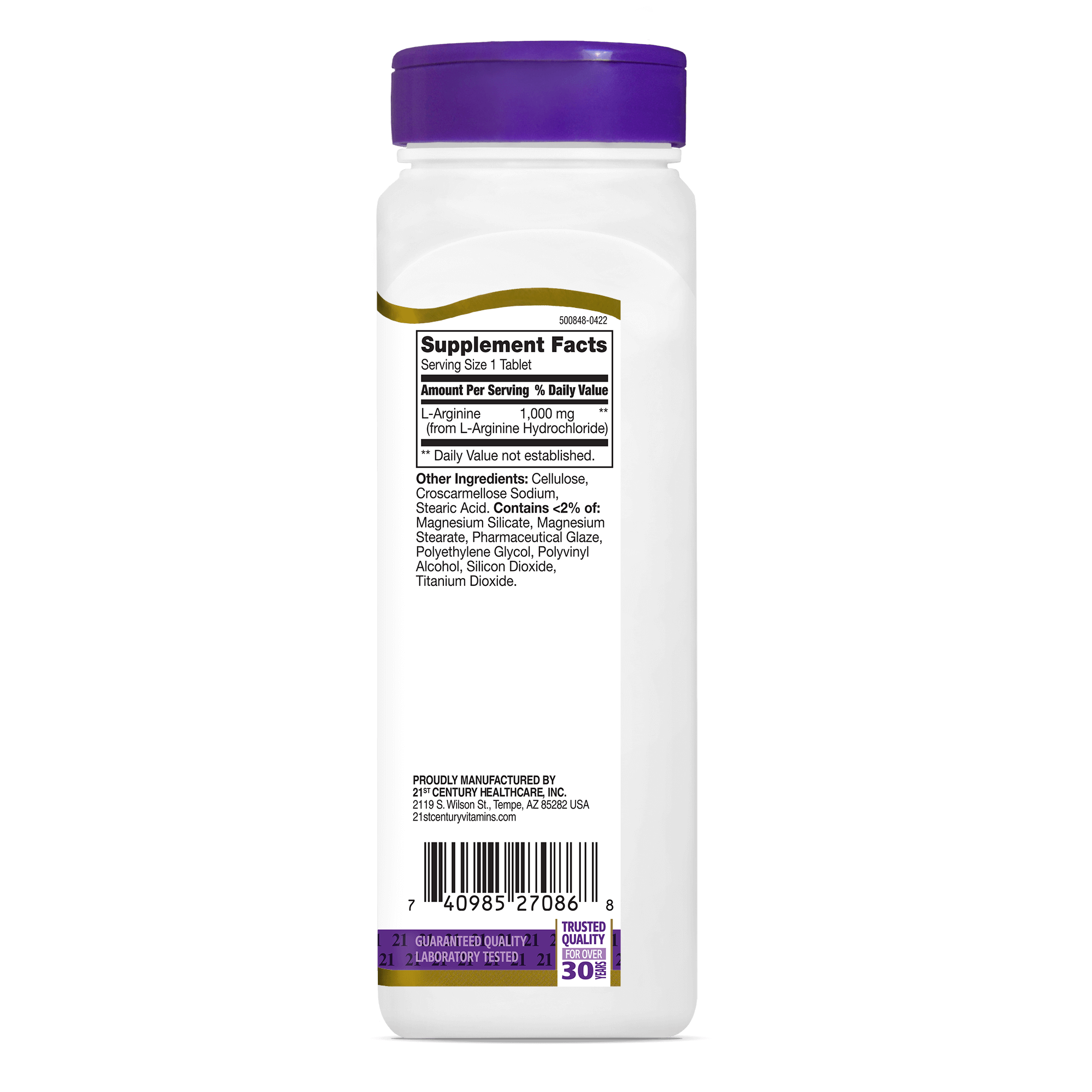 21st Century L-Arginine 1000mg Maximum Strength-(100 tablets) - Image 2