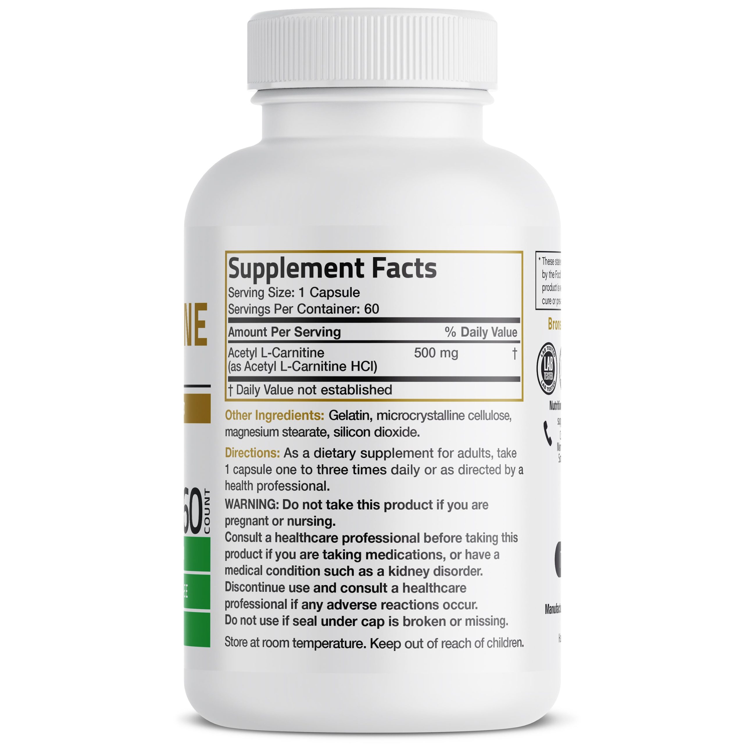 Bronson L-Carnitine 500 MG – (60 Capsules) - Image 2