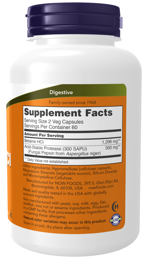 NOW Foods Betaine HCl 648 mg – (120 Veg Capsules) - Image 2