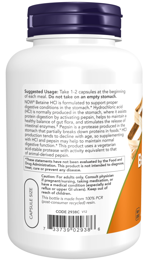 NOW Foods Betaine HCl 648 mg – (120 Veg Capsules) - Image 3