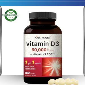 NatureBell Vitamin D3 50,000 IU + K2 200 mcg – (180 Softgels)