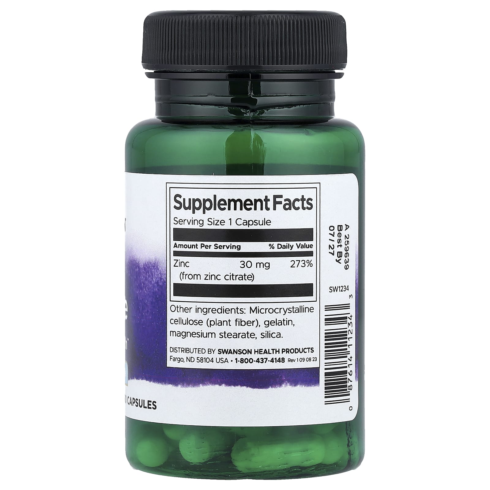 Swanson Zinc Citrate 30mg-(60 Capsules) - Image 2