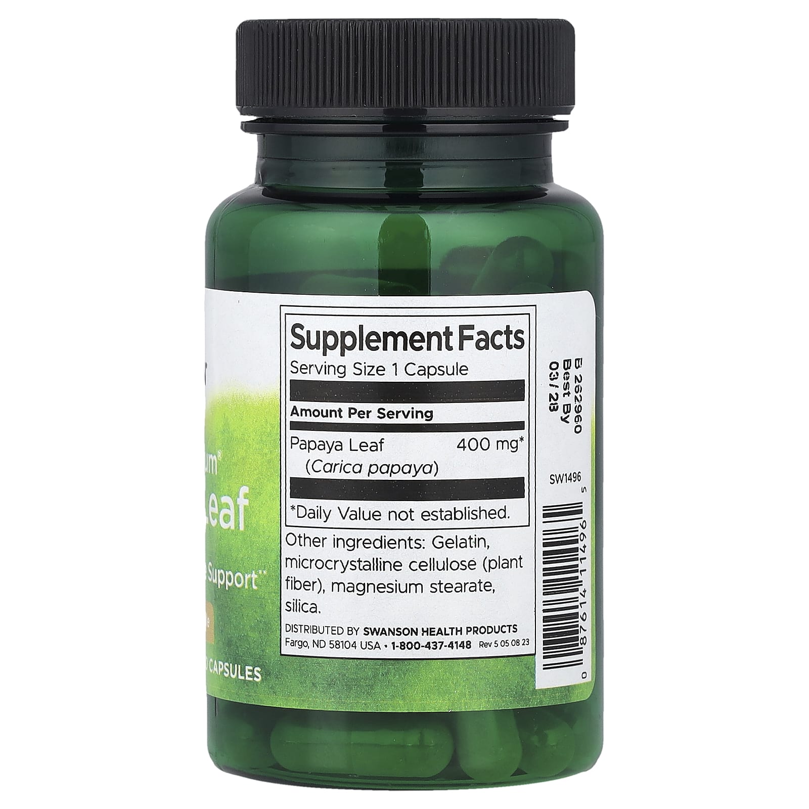 Swanson Full Spectrum® Papaya Leaf 400mg – (60 Capsules) - Image 2