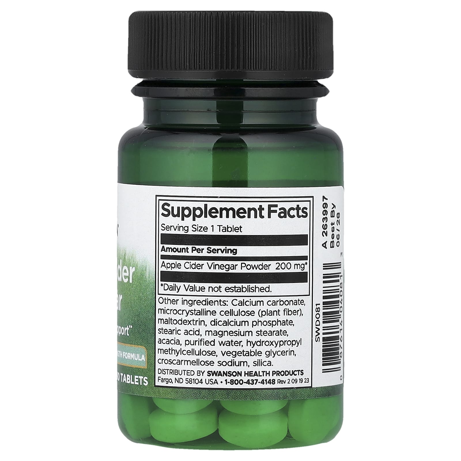 Swanson Apple Cider Vinegar 200mg –(30 Tablets) - Image 2