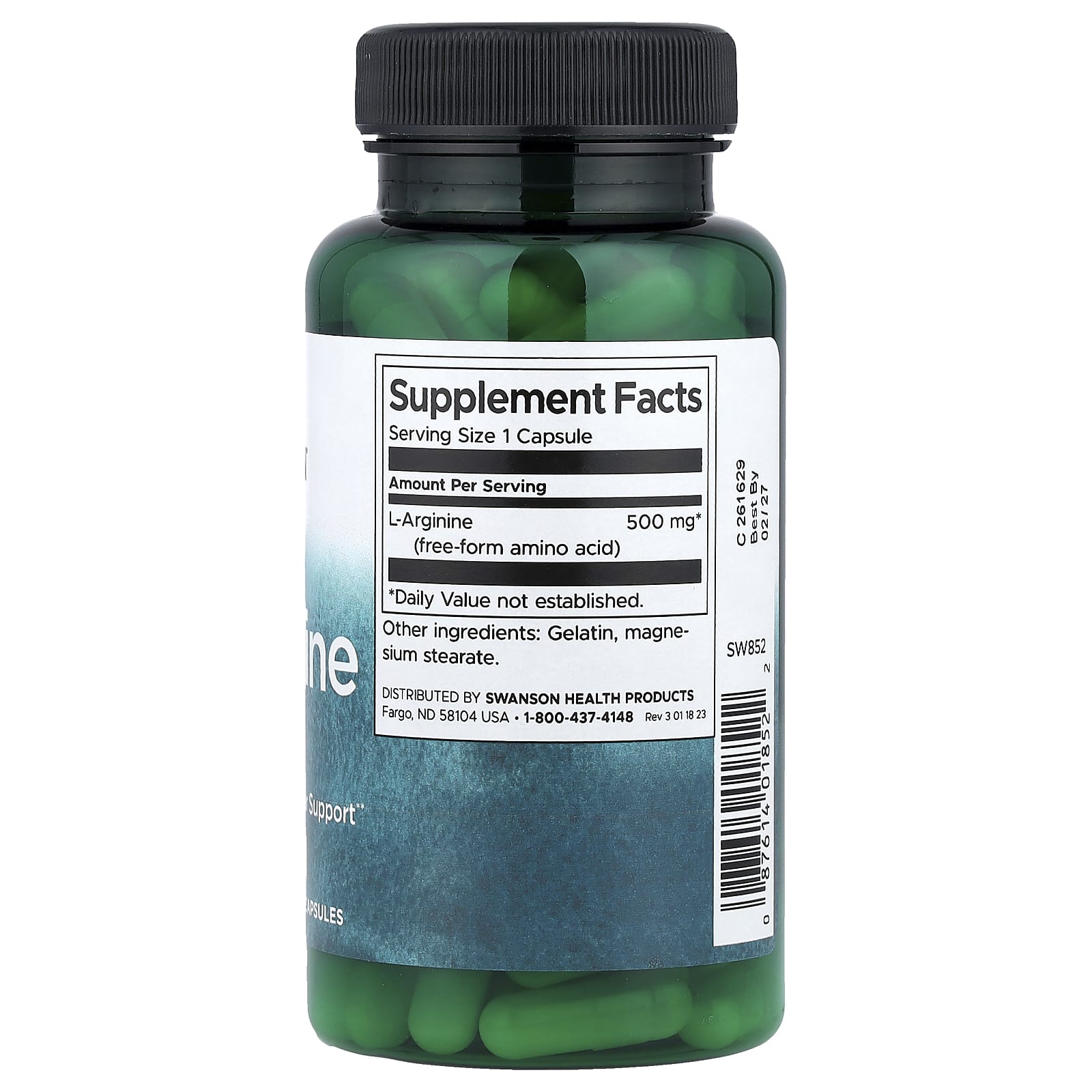 Swanson L-Arginine 500 mg-(100 Capsules) - Image 2