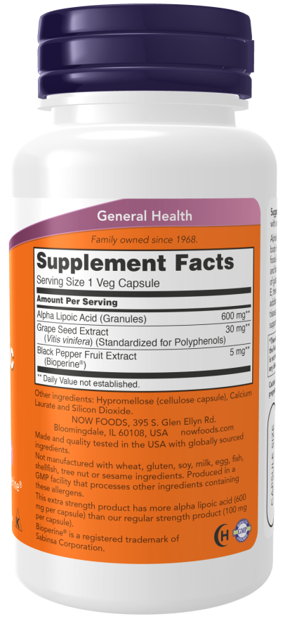 NOW Foods Alpha Lipoic Acid 600mg-(60 Veg Capsules) - Image 2