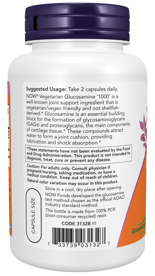 NOW Foods Vegetarian Glucosamine 1000-(90 Veg Capsules) - Image 3