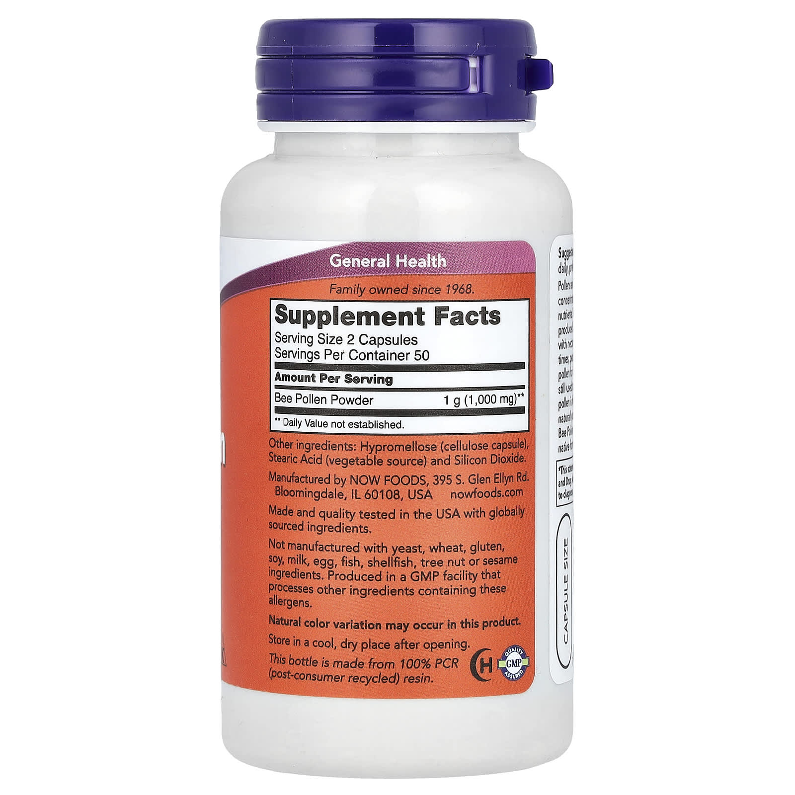 NOW Foods Bee Pollen Caps 500 mg-(100 Capsules) - Image 2