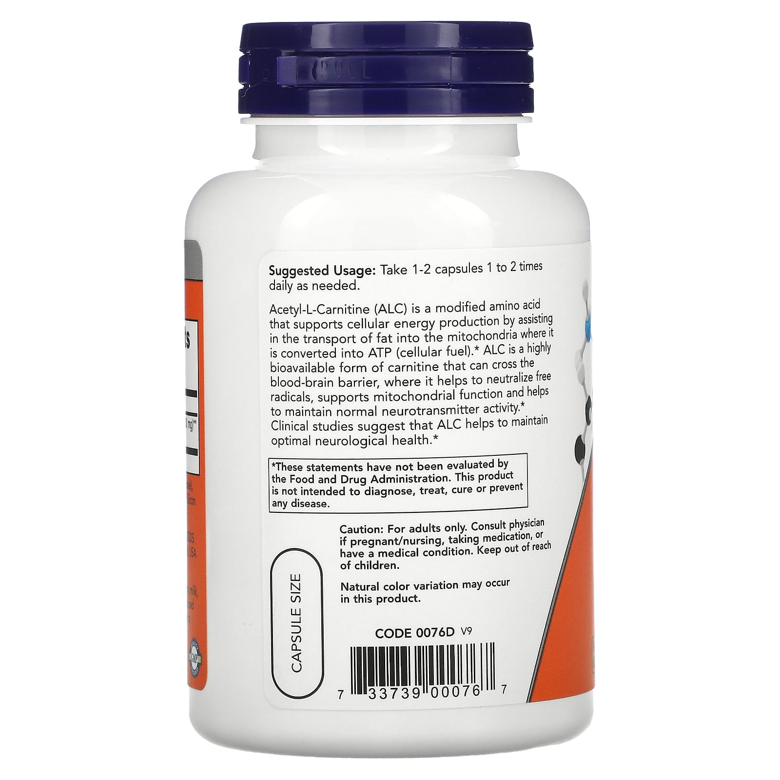 NOW Foods Acetyl-L-Carnitine 500 mg – (100 Veg Capsules) - Image 3