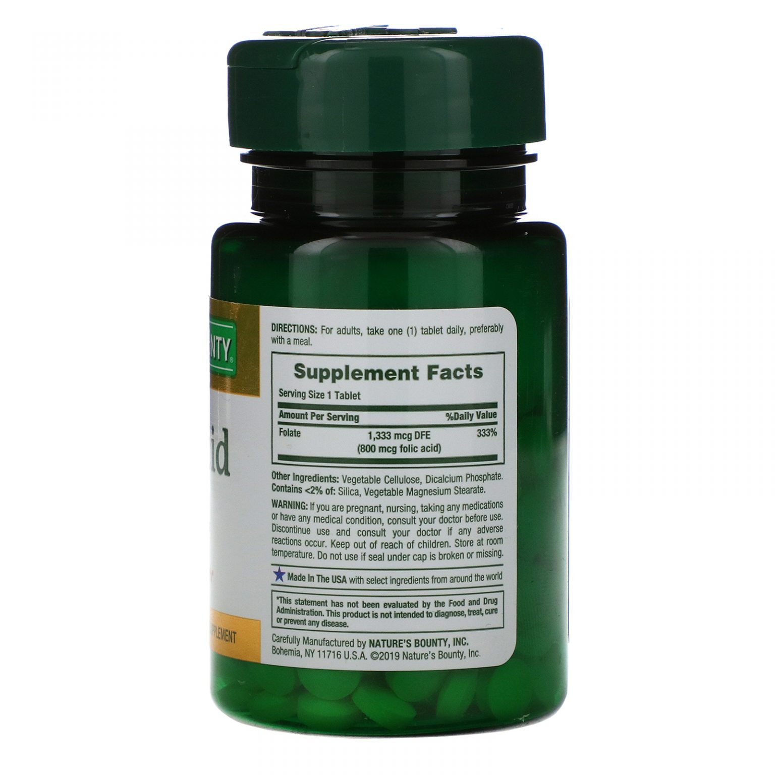 Nature’s Bounty Folic Acid (800 mcg) – (250 Tablets) - Image 2