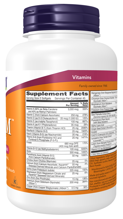 NOW Foods ADAM Superior Men's Multi-( 90 Softgels) - Image 2