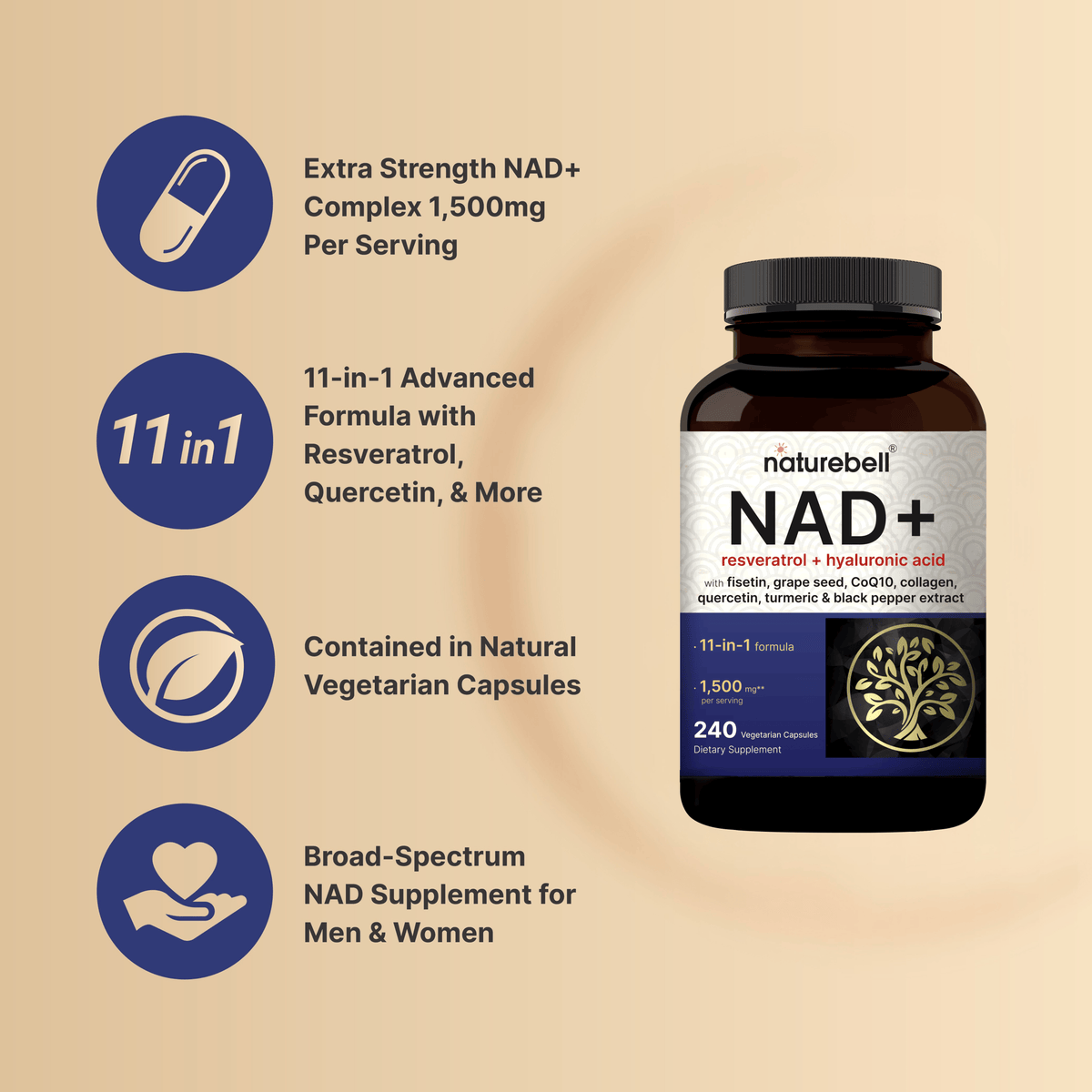 NatureBell NAD+ 1,500mg Per Serving – (240 Veggie Capsules) - Image 3
