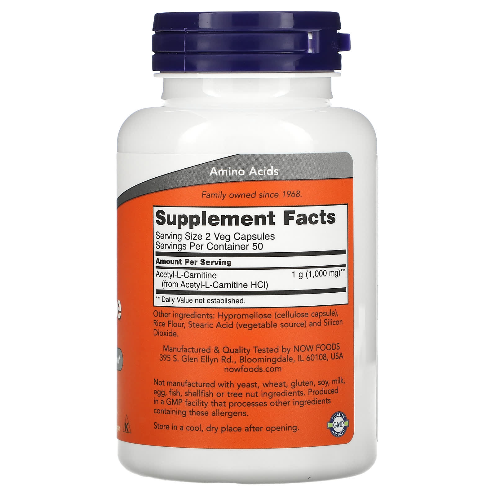 NOW Foods Acetyl-L-Carnitine 500 mg – (100 Veg Capsules) - Image 2