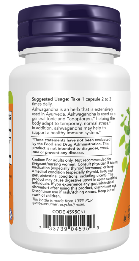 NOW Foods Ashwagandha 450 mg – (90 Capsules) - Image 3