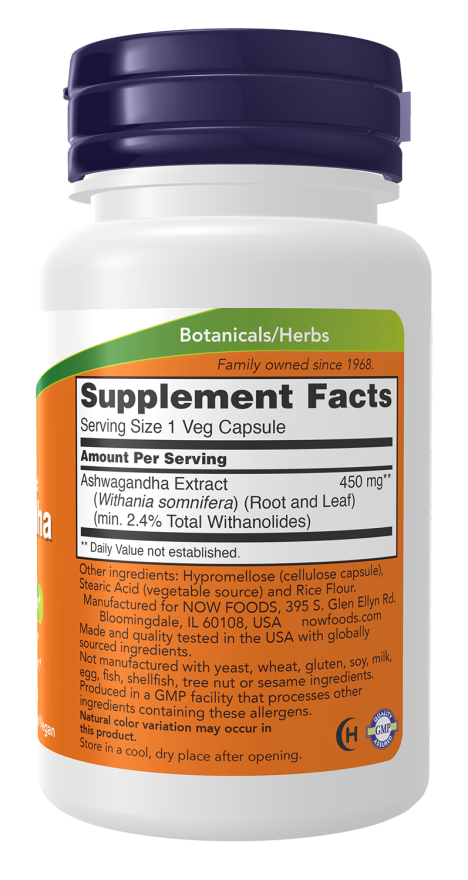 NOW Foods Ashwagandha 450 mg – (90 Capsules) - Image 2