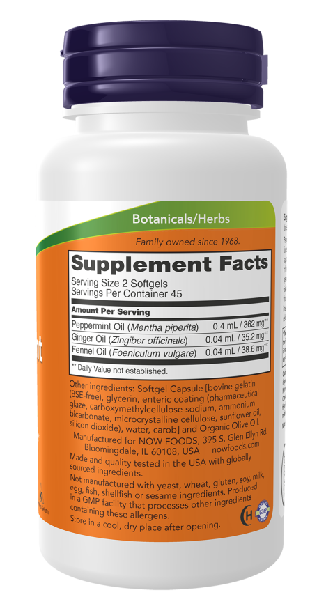 NOW Foods Peppermint Gels With Ginger & Fennel Oils-(90 Softgels) - Image 2