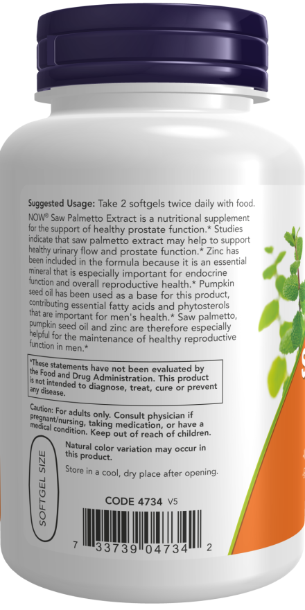 NOW Foods Saw Palmetto Extract – (90 Softgels) - Image 3