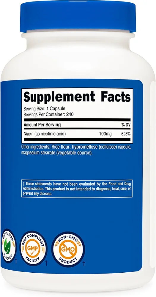 Nutricost Niacin (Vitamin B3) 100mg-(240 Capsules) - Image 2
