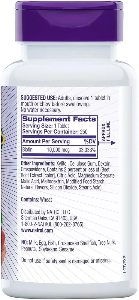 Natrol Biotin 10,000 mcg Fast Dissolve – (250 Tablets) - Image 2