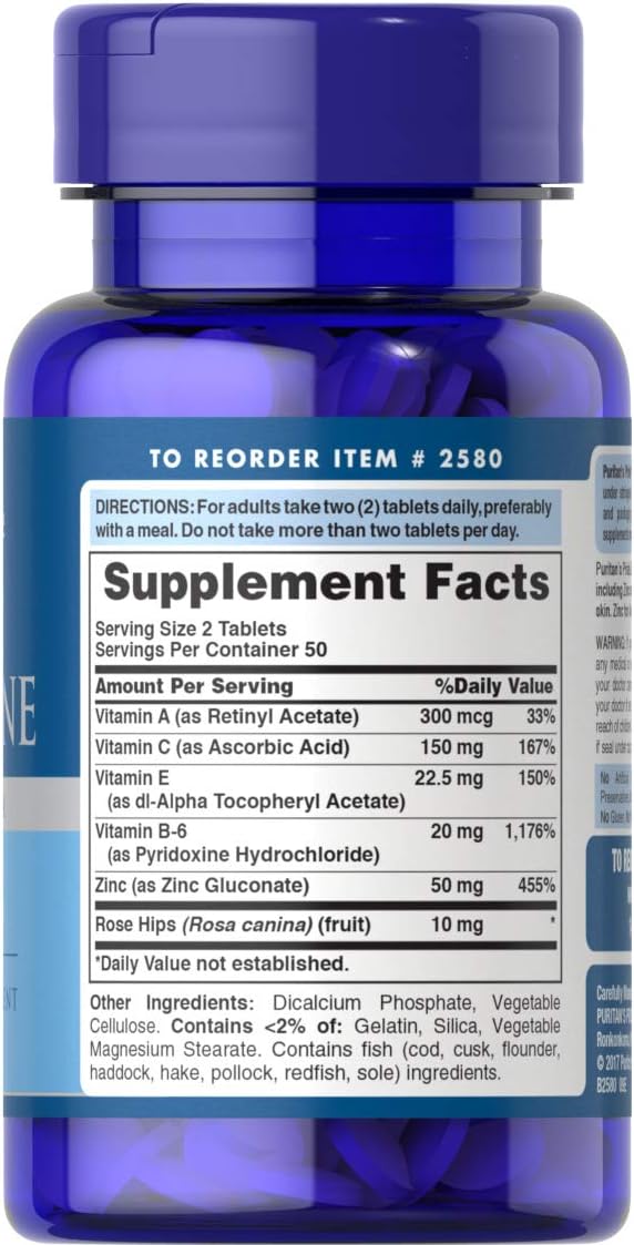 Puritan’s Pride Zinc For Acne Skin Formula – (100 Tablets) - Image 2