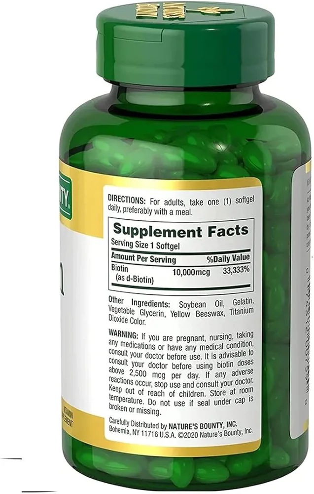 Nature’s Bounty Biotin (10,000 mcg) – (250 Softgels) - Image 3